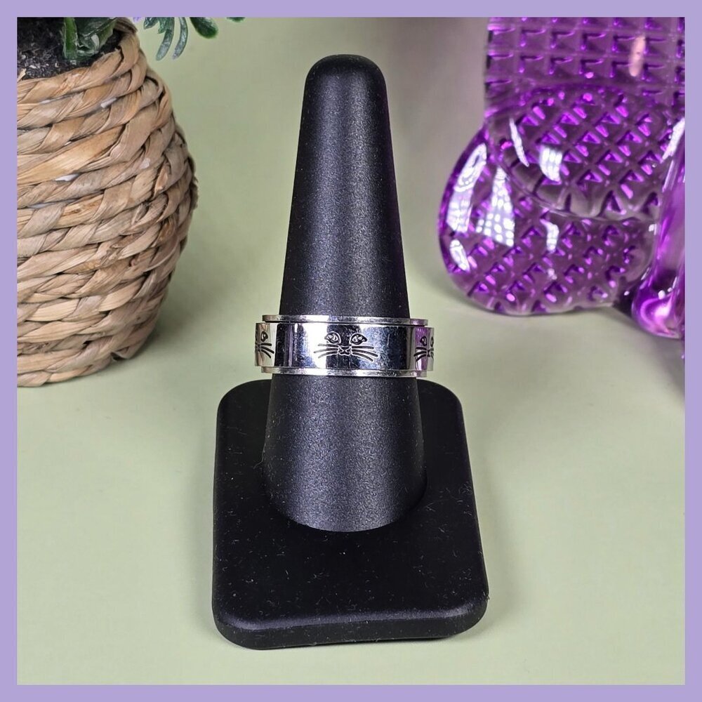 Cat Face‎ Engraved Stainless Steel Spinner Ring Size 10 (NWOT)